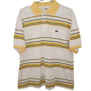 Vintage Lacoste Polo Shirt Size 5 Yellow Striped White Made in France Retro 90s